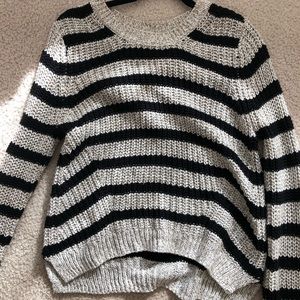 Oversized striped knit sweater.